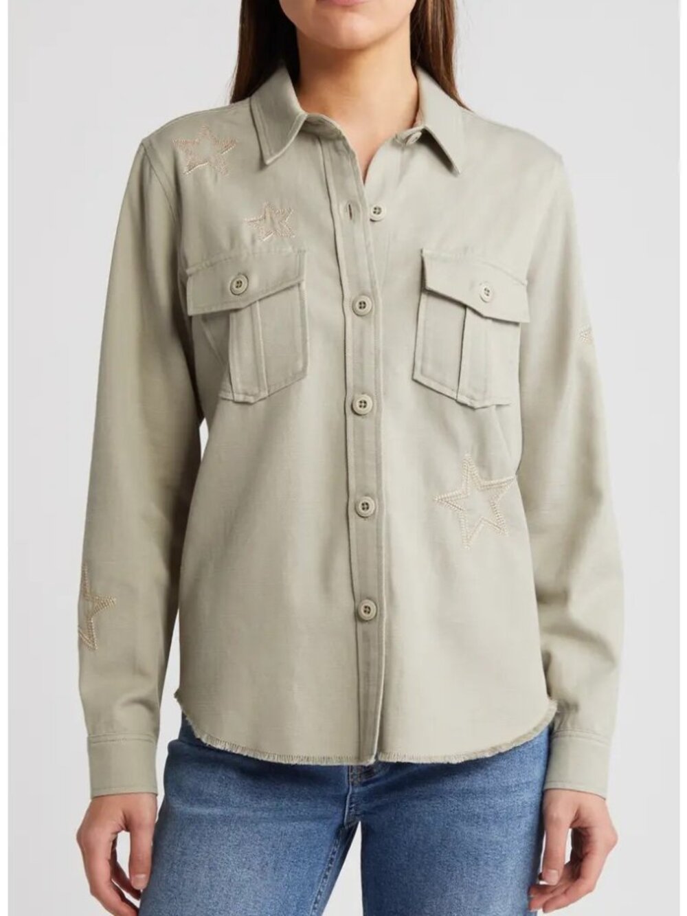 RAILS Loren Star Embroidered Raw Hem Twill Shirt Jacket